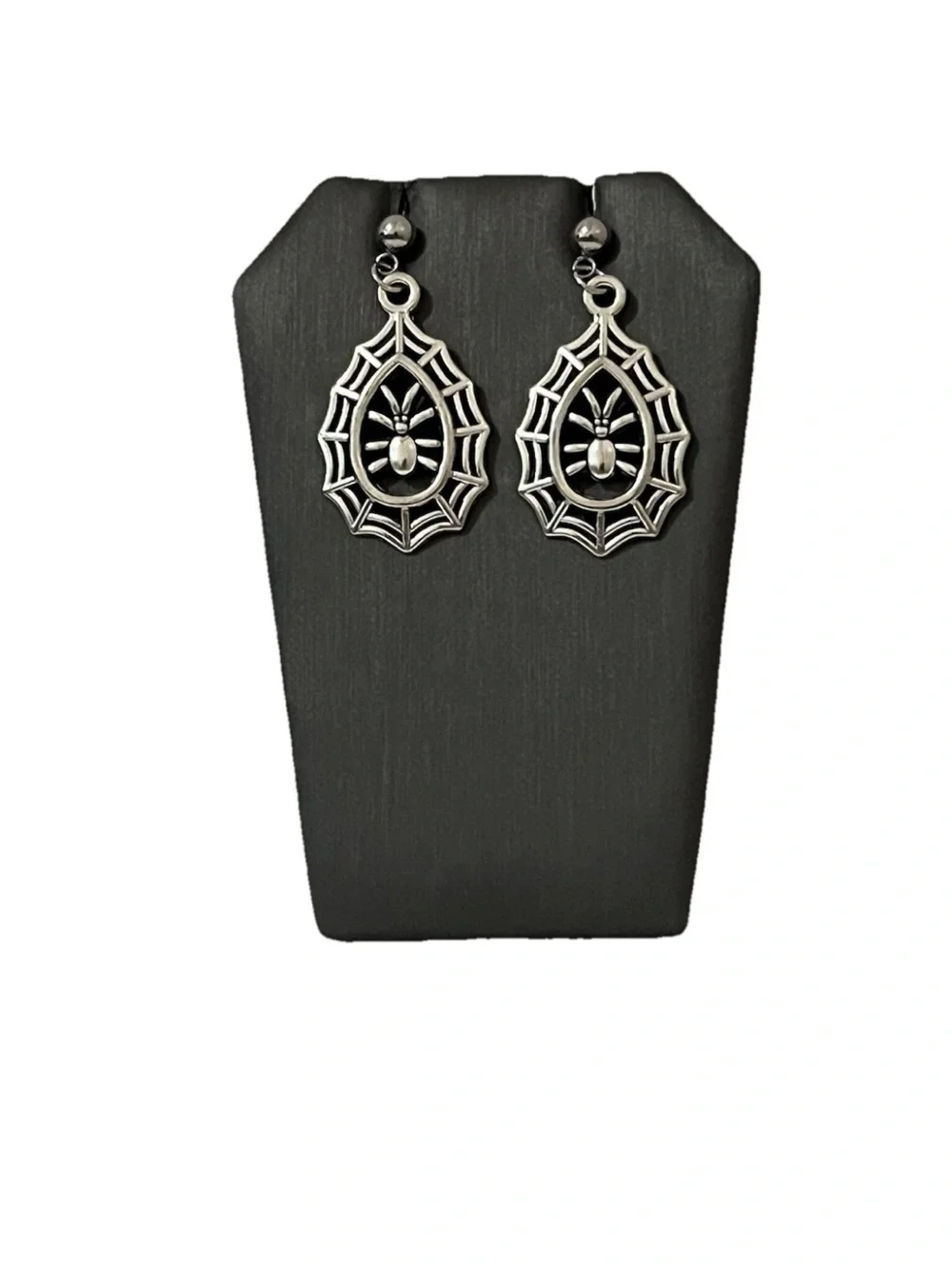 Goth Spider Web Teardrop Dangle Earrings Silver Tone Halloween Spooky Cobweb